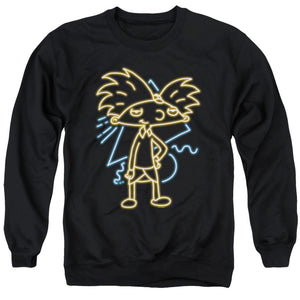 AN OFFCIALLY LICENSED HEY ARNOLD HEY ARNOLD NEON ADULT UNISEX CREWNECK SWEATSHIRT BLACK