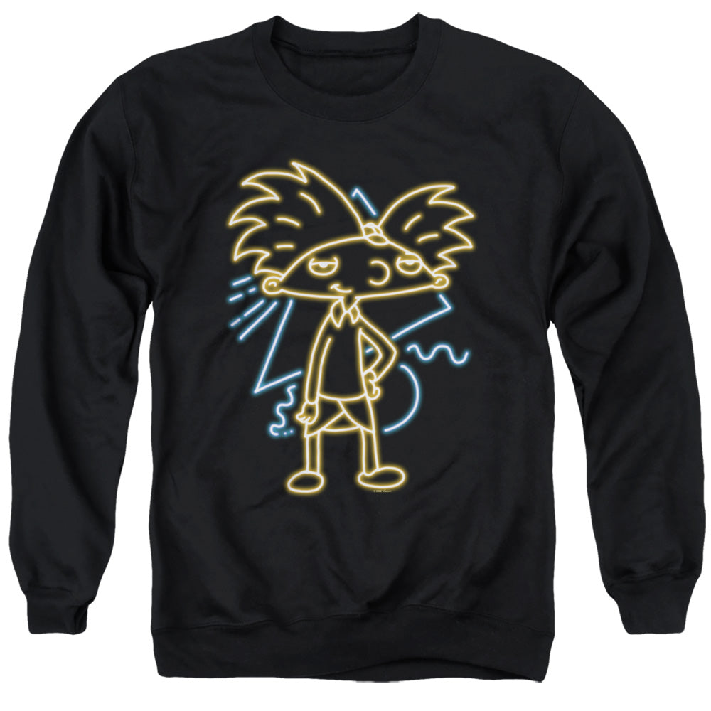 AN OFFCIALLY LICENSED HEY ARNOLD HEY ARNOLD NEON ADULT UNISEX CREWNECK SWEATSHIRT BLACK