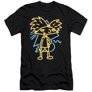 AN OFFCIALLY LICENSED HEY ARNOLD HEY ARNOLD NEON MEN'S PREMIUM SLIM FIT T-SHIRT BLACK