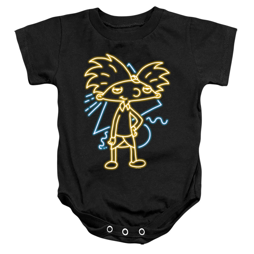 AN OFFCIALLY LICENSED HEY ARNOLD HEY ARNOLD NEON BABY BODYSUIT BLACK