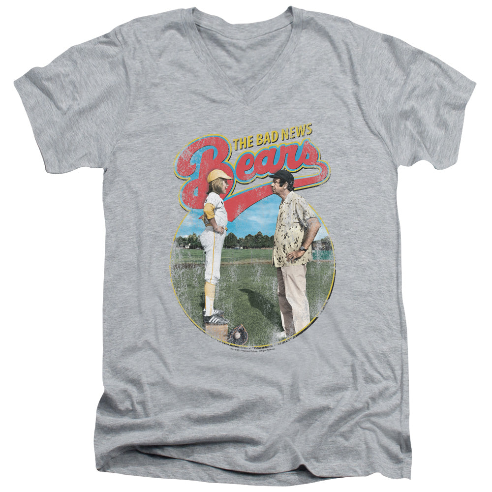 AN OFFCIALLY LICENSED BAD NEWS BEARS VINTAGE MEN'S V-NECK T-SHIRT ATHLETIC HEATHER