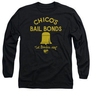 AN OFFCIALLY LICENSED BAD NEWS BEARS CHICOS BAIL BONDS MEN'S LONG SLEEVE T-SHIRT BLACK
