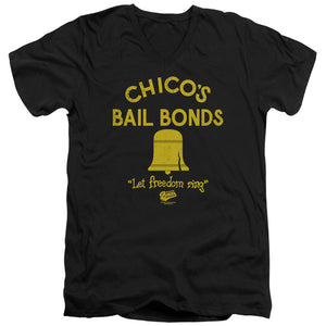 AN OFFCIALLY LICENSED BAD NEWS BEARS CHICOS BAIL BONDS MEN'S V-NECK T-SHIRT BLACK