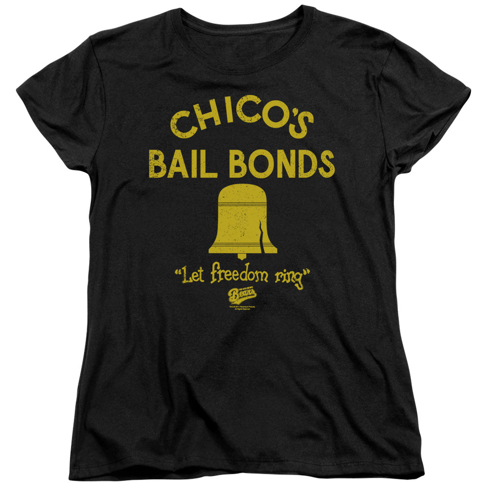 AN OFFCIALLY LICENSED BAD NEWS BEARS CHICOS BAIL BONDS WOMEN'S REGULAR FIT T-SHIRT BLACK