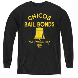 AN OFFCIALLY LICENSED BAD NEWS BEARS CHICOS BAIL BONDS YOUTH LONG SLEEVE T-SHIRT BLACK