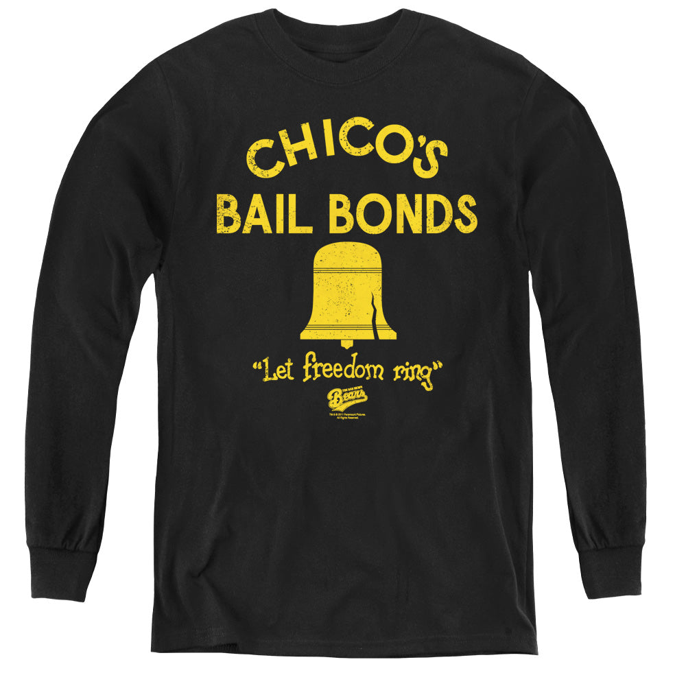 AN OFFCIALLY LICENSED BAD NEWS BEARS CHICOS BAIL BONDS YOUTH LONG SLEEVE T-SHIRT BLACK