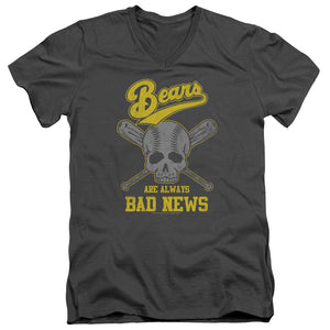 AN OFFCIALLY LICENSED BAD NEWS BEARS ALWAYS BAD NEWS MEN'S V-NECK T-SHIRT CHARCOAL