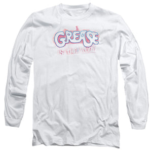 AN OFFCIALLY LICENSED GREASE GREASE IS THE WORD MEN'S LONG SLEEVE T-SHIRT WHITE