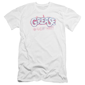 AN OFFCIALLY LICENSED GREASE GREASE IS THE WORD MEN'S PREMIUM SLIM FIT T-SHIRT WHITE