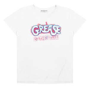 AN OFFCIALLY LICENSED GREASE GREASE IS THE WORD TRIBLEND JERSEY LOOSE TEE WHITE