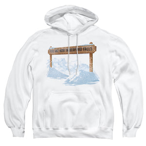AN OFFCIALLY LICENSED ITS A WONDERFUL LIFE BEDFORD FALLS ADULT UNISEX PULLOVER HOODIE WHITE