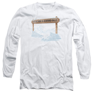 AN OFFCIALLY LICENSED ITS A WONDERFUL LIFE BEDFORD FALLS MEN'S LONG SLEEVE T-SHIRT WHITE