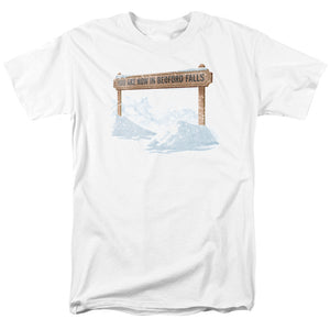 AN OFFCIALLY LICENSED ITS A WONDERFUL LIFE BEDFORD FALLS MEN'S REGULAR FIT T-SHIRT WHITE