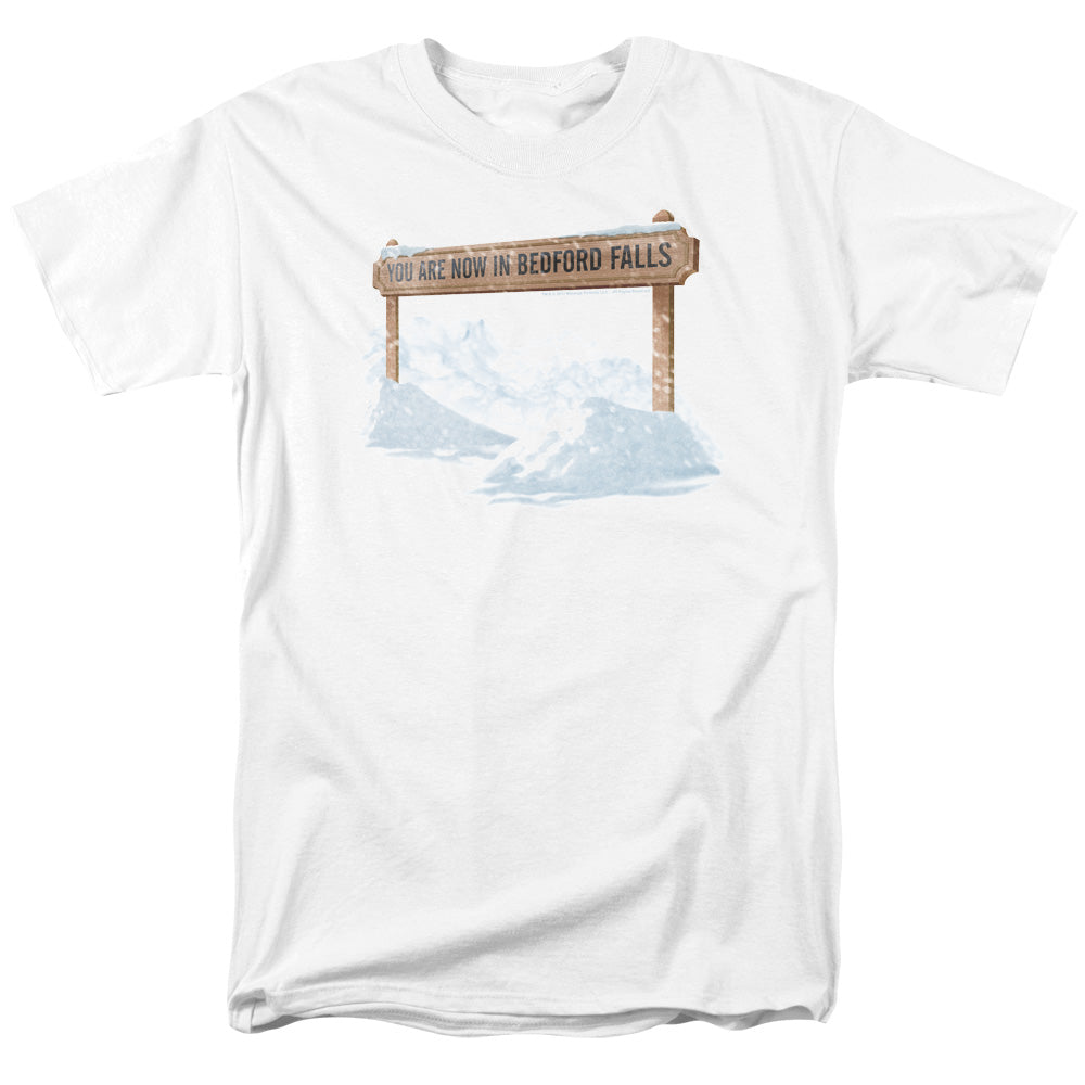 AN OFFCIALLY LICENSED ITS A WONDERFUL LIFE BEDFORD FALLS MEN'S REGULAR FIT T-SHIRT WHITE