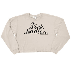 AN OFFCIALLY LICENSED GREASE PINK LADIES LOGO WOMEN'S CROP SWEATSHIRT CREAM