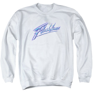 AN OFFCIALLY LICENSED FLASHDANCE LOGO ADULT UNISEX CREWNECK SWEATSHIRT WHITE