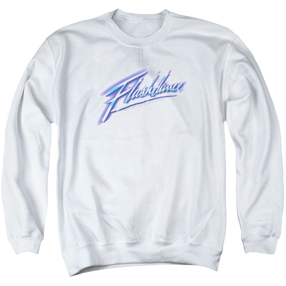 AN OFFCIALLY LICENSED FLASHDANCE LOGO ADULT UNISEX CREWNECK SWEATSHIRT WHITE