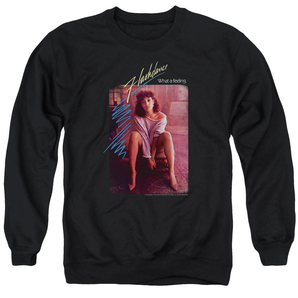 AN OFFCIALLY LICENSED FLASHDANCE TITLE ADULT UNISEX CREWNECK SWEATSHIRT BLACK