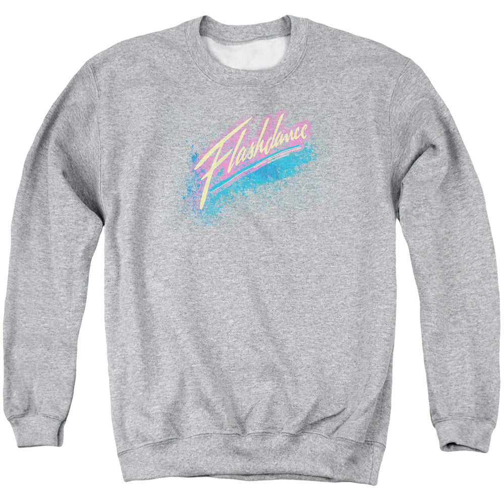 AN OFFCIALLY LICENSED FLASHDANCE SPRAY LOGO ADULT UNISEX CREWNECK SWEATSHIRT ATHLETIC HEATHER