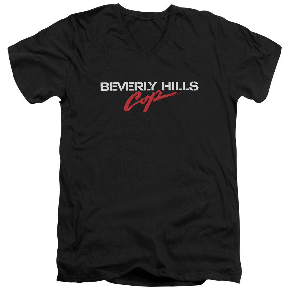 AN OFFCIALLY LICENSED BEVERLY HILLS COP LOGO MEN'S V-NECK T-SHIRT BLACK