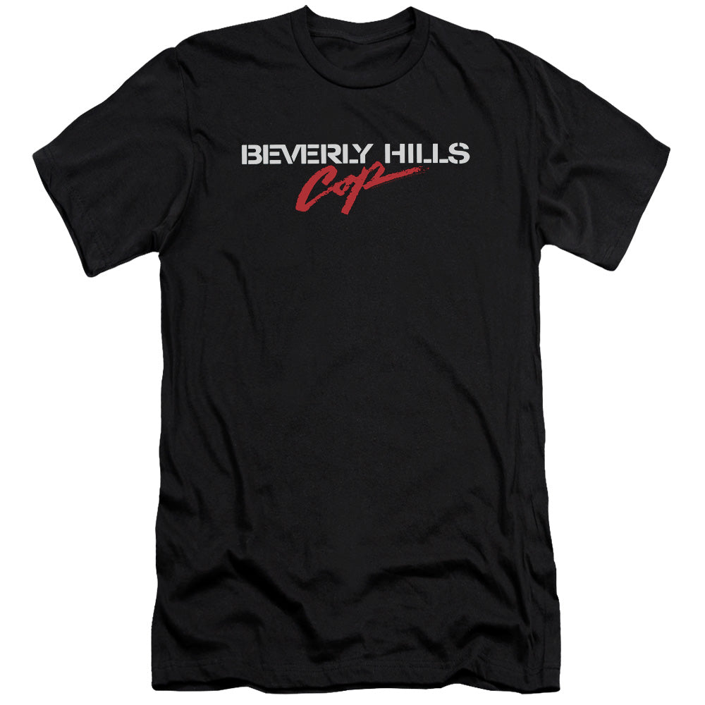AN OFFCIALLY LICENSED BEVERLY HILLS COP LOGO MEN'S PREMIUM SLIM FIT T-SHIRT BLACK