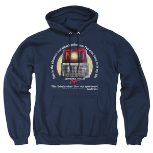 AN OFFCIALLY LICENSED BEVERLY HILLS COP NICEST POLICE CAR ADULT UNISEX PULLOVER HOODIE NAVY