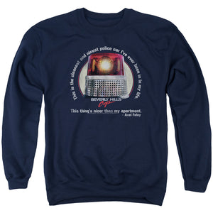 AN OFFCIALLY LICENSED BEVERLY HILLS COP NICEST POLICE CAR ADULT UNISEX CREWNECK SWEATSHIRT NAVY