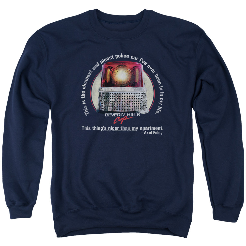 AN OFFCIALLY LICENSED BEVERLY HILLS COP NICEST POLICE CAR ADULT UNISEX CREWNECK SWEATSHIRT NAVY