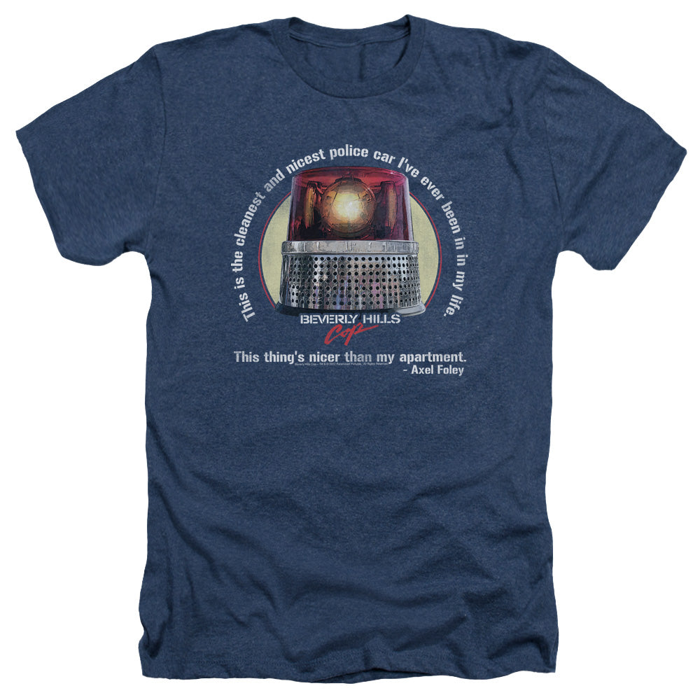 AN OFFCIALLY LICENSED BEVERLY HILLS COP NICEST POLICE CAR MEN'S HEATHER T-SHIRT NAVY