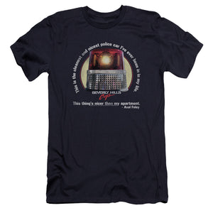 AN OFFCIALLY LICENSED BEVERLY HILLS COP NICEST POLICE CAR MEN'S PREMIUM SLIM FIT T-SHIRT NAVY