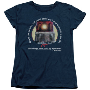AN OFFCIALLY LICENSED BEVERLY HILLS COP NICEST POLICE CAR WOMEN'S REGULAR FIT T-SHIRT NAVY