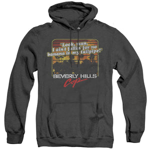 AN OFFCIALLY LICENSED BEVERLY HILLS COP BANANA IN MY TAILPIPE ADULT UNISEX HEATHER PULLOVER HOODIE BLACK