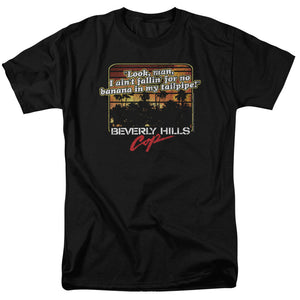 AN OFFCIALLY LICENSED BEVERLY HILLS COP BANANA IN MY TAILPIPE MEN'S REGULAR FIT T-SHIRT BLACK