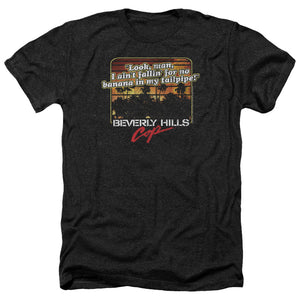 AN OFFCIALLY LICENSED BEVERLY HILLS COP BANANA IN MY TAILPIPE MEN'S HEATHER T-SHIRT CHARCOAL