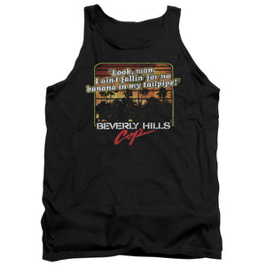 AN OFFCIALLY LICENSED BEVERLY HILLS COP BANANA IN MY TAILPIPE ADULT UNISEX TANK TOP BLACK
