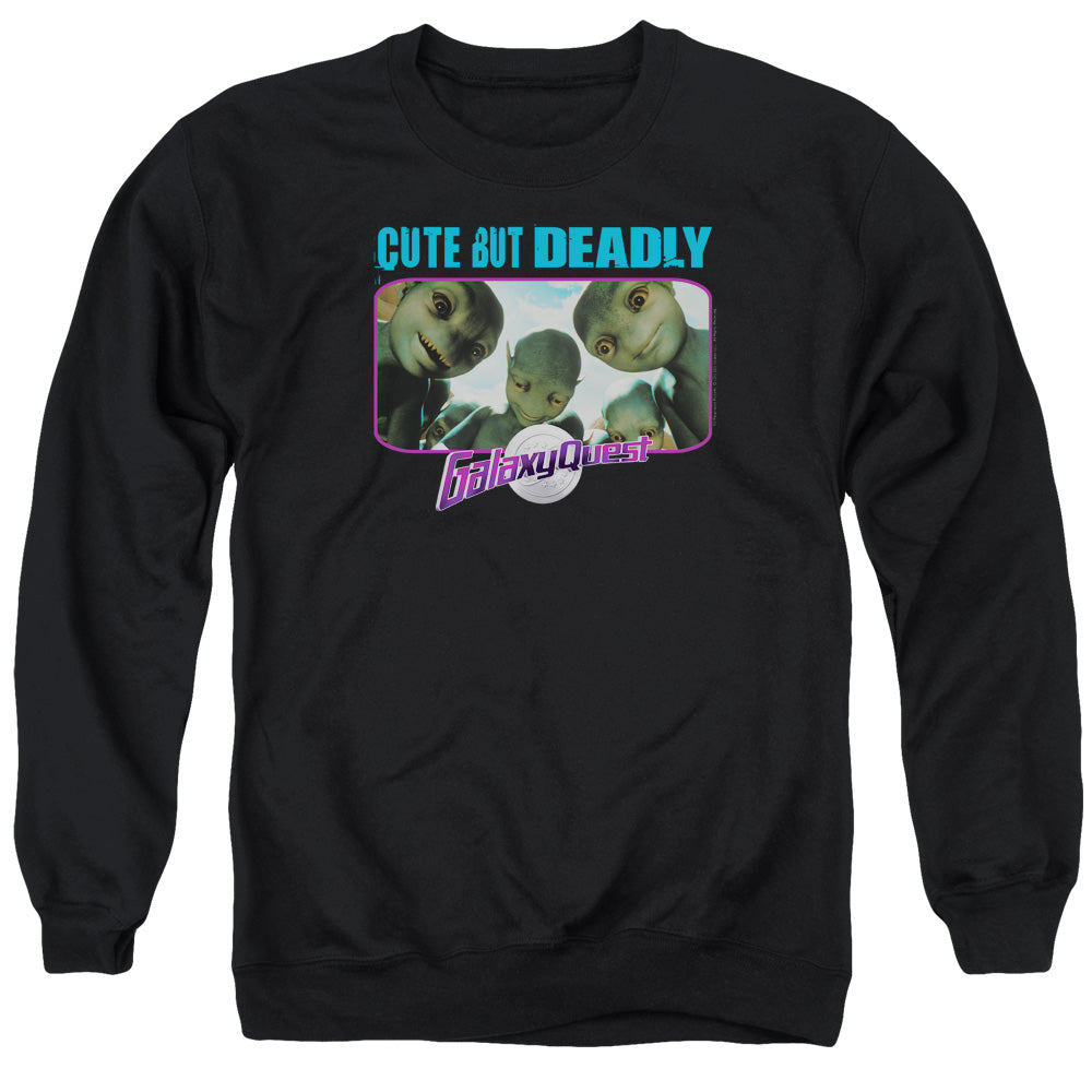 AN OFFCIALLY LICENSED GALAXY QUEST CUTE BUT DEADLY ADULT UNISEX CREWNECK SWEATSHIRT BLACK