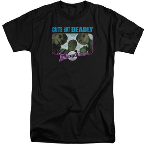 AN OFFCIALLY LICENSED GALAXY QUEST CUTE BUT DEADLY MEN'S TALL FIT T-SHIRT BLACK