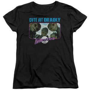 AN OFFCIALLY LICENSED GALAXY QUEST CUTE BUT DEADLY WOMEN'S REGULAR FIT T-SHIRT BLACK