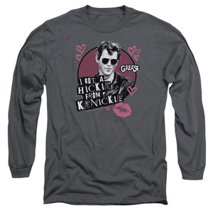 AN OFFCIALLY LICENSED GREASE KENICKIE MEN'S LONG SLEEVE T-SHIRT CHARCOAL
