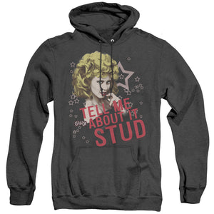 AN OFFCIALLY LICENSED GREASE TELL ME ABOUT IT STUD ADULT UNISEX HEATHER PULLOVER HOODIE BLACK