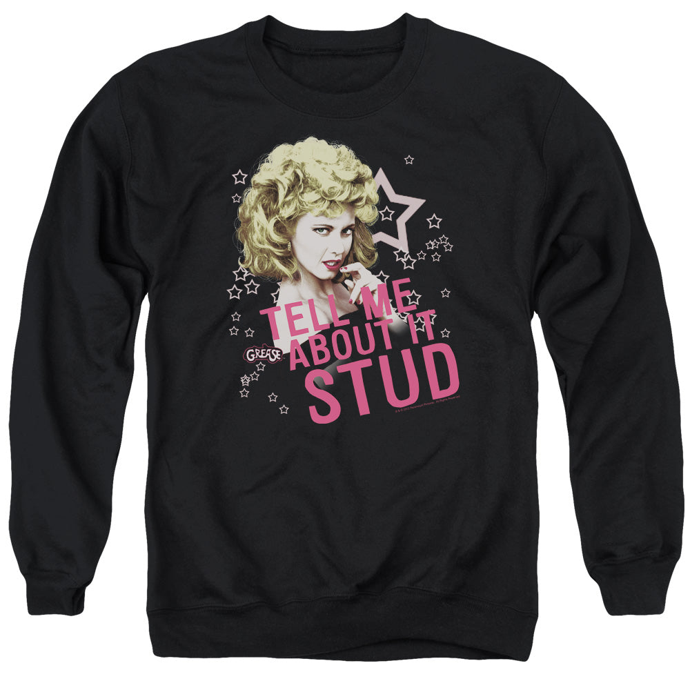 AN OFFCIALLY LICENSED GREASE TELL ME ABOUT IT STUD ADULT UNISEX CREWNECK SWEATSHIRT BLACK