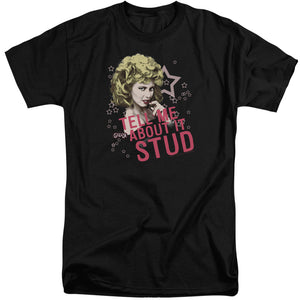 AN OFFCIALLY LICENSED GREASE TELL ME ABOUT IT STUD MEN'S TALL FIT T-SHIRT BLACK