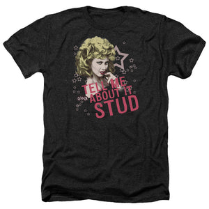 AN OFFCIALLY LICENSED GREASE TELL ME ABOUT IT STUD MEN'S HEATHER T-SHIRT CHARCOAL