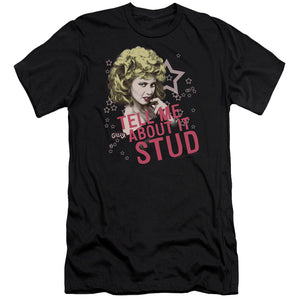 AN OFFCIALLY LICENSED GREASE TELL ME ABOUT IT STUD MEN'S PREMIUM SLIM FIT T-SHIRT BLACK