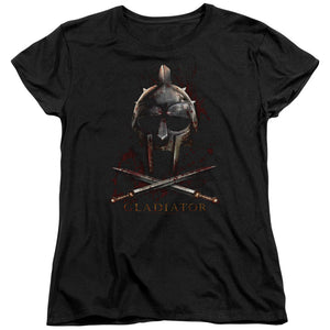 AN OFFCIALLY LICENSED GLADIATOR HELMET WOMEN'S REGULAR FIT T-SHIRT BLACK