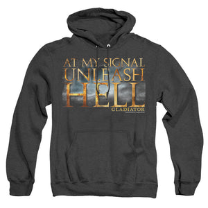 AN OFFCIALLY LICENSED GLADIATOR UNLEASH HELL ADULT UNISEX HEATHER PULLOVER HOODIE BLACK