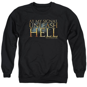 AN OFFCIALLY LICENSED GLADIATOR UNLEASH HELL ADULT UNISEX CREWNECK SWEATSHIRT BLACK