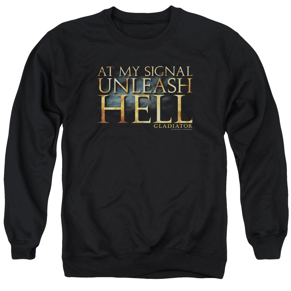 AN OFFCIALLY LICENSED GLADIATOR UNLEASH HELL ADULT UNISEX CREWNECK SWEATSHIRT BLACK