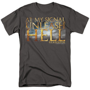 AN OFFCIALLY LICENSED GLADIATOR UNLEASH HELL MEN'S REGULAR FIT T-SHIRT BLACK