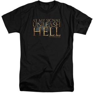 AN OFFCIALLY LICENSED GLADIATOR UNLEASH HELL MEN'S TALL FIT T-SHIRT BLACK